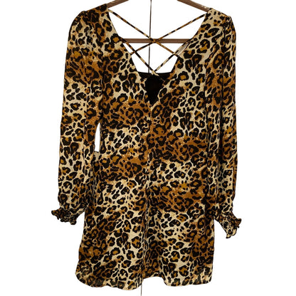 Kenedik Animal Print Square Neck Crisscross V-Back Mini Dress Sz Small Multi NWT
