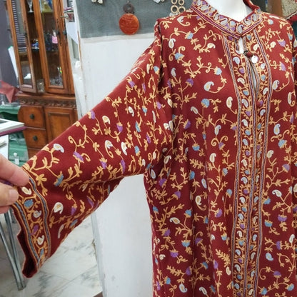 Handcrafted Bohemian Floral Wool Lined Duster Jacket - Large (NEW)