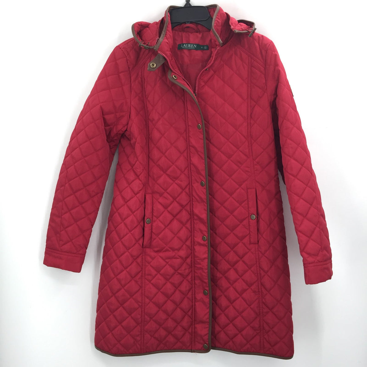 Lauren Ralph Lauren Quilted Hooded Puffer Coat Jacket Long Sleeve Red Size Small