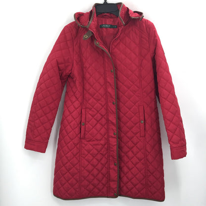 Lauren Ralph Lauren Quilted Hooded Puffer Coat Jacket Long Sleeve Red Size Small