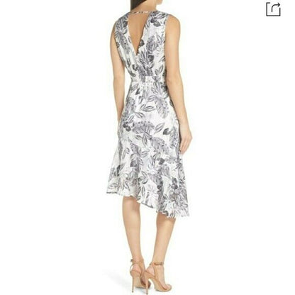 Sam Edelman Women’s Asymmetrical Sleeveless Midi Dress Size 12 Black/White NWT