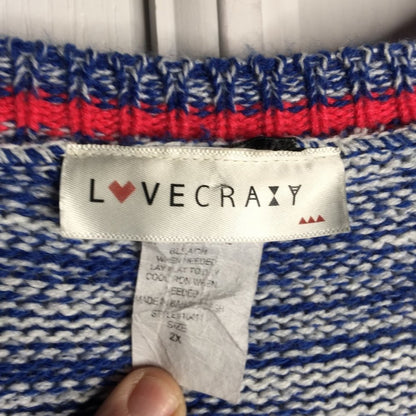 LOVE CRAZY Sweater Dress Scoop Neck Striped Short Sleeve Blue/White Size 2X