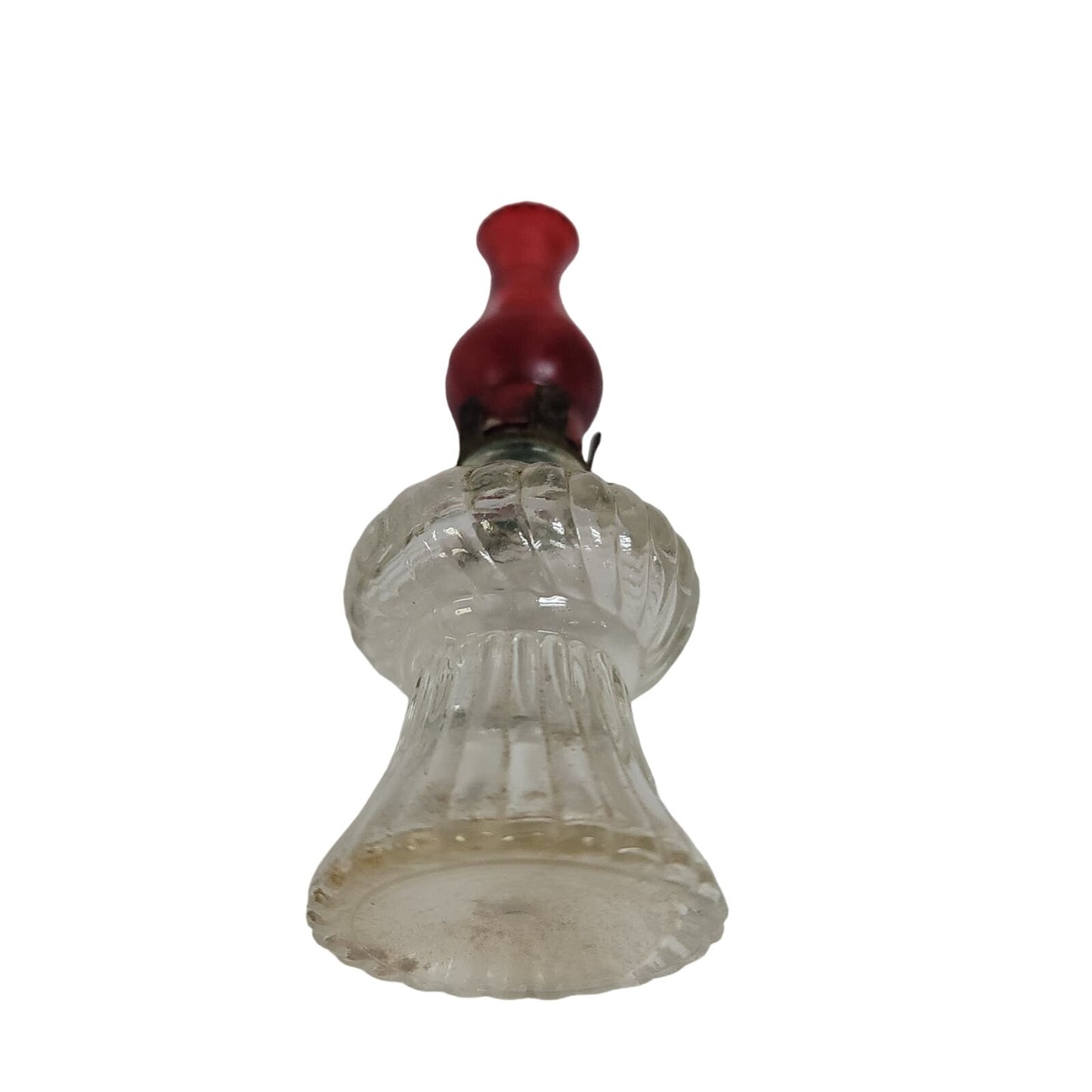 Vintage Mini Faux Oil Lamp Tiny Clear Base Red Chimney 3.5" tall glass plastic