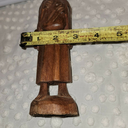 Handmade Vintage Wood Carving Peru Statue South American Art 8.5" Tall Campesina