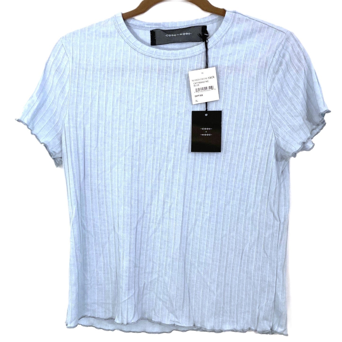 Code x Mode Lettuce Edge Crew Rib Pullover Top Size XL/Extra Large in Blue NWT