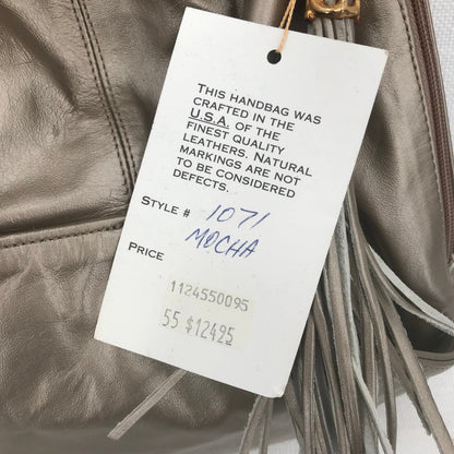 Paul Joseph Metallic Leather Mocha Tasseled Shoulder Bags Double Strap Tan NWT
