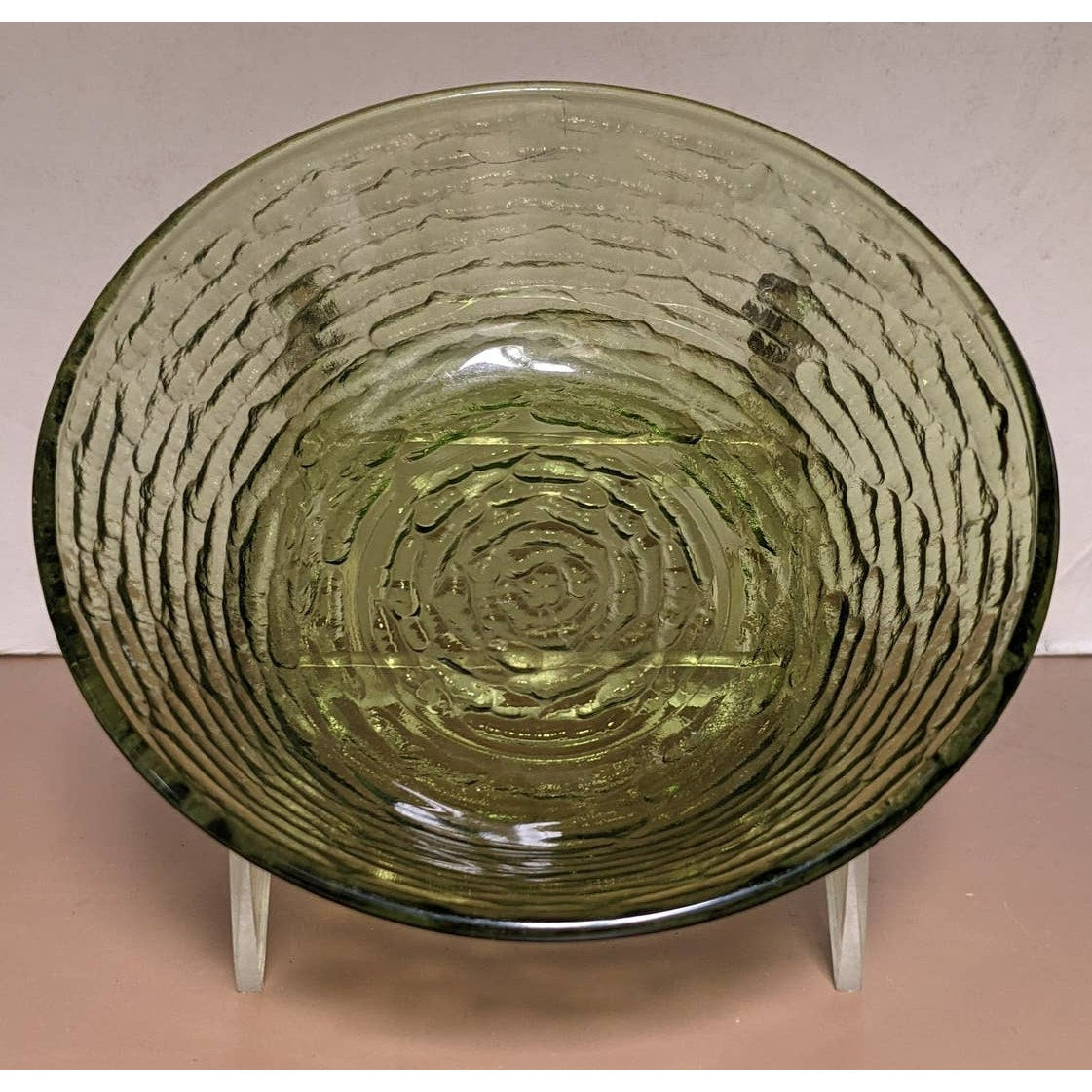 Anchor Hocking Soreno Avocado Green Pressed Glass Cereal Bowl Textured chip dip