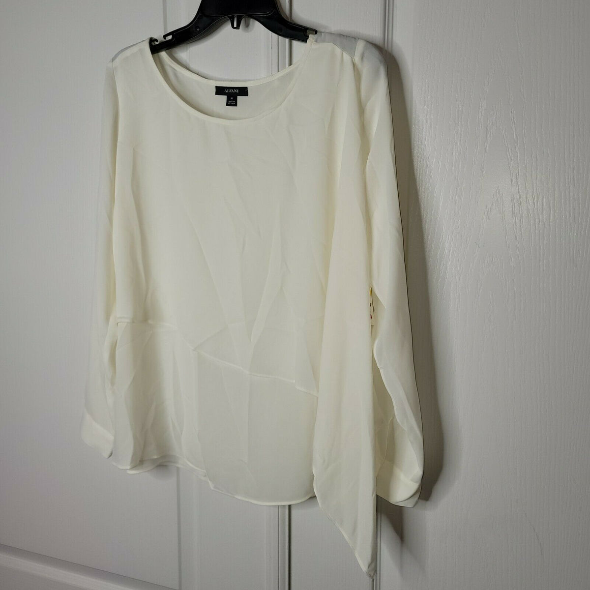 ALFANI Casual Tier Top Blouse Long Sleeve Scoop Neck Ivory Size 2 XL extra large