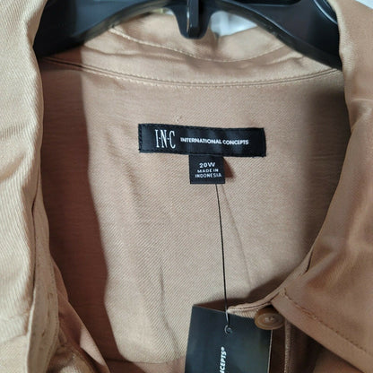INC International Concepts Petite Button-Front Jumpsuit Long Sleeve Tan Size 20W