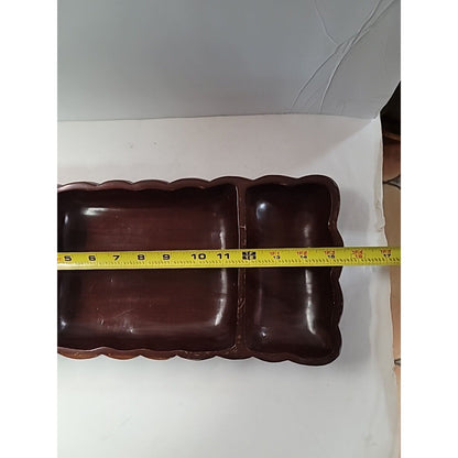 Vintage Solid Hardwood 3 Section Serving Tray Rectangular 14-3/4" Carved Walnut