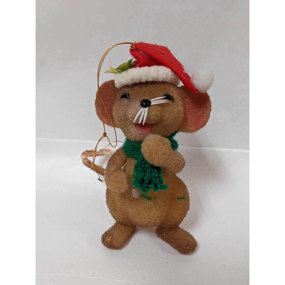 Vintage Christmas mouse felted plastic tree ornament