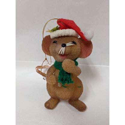 Vintage Christmas mouse felted plastic tree ornament