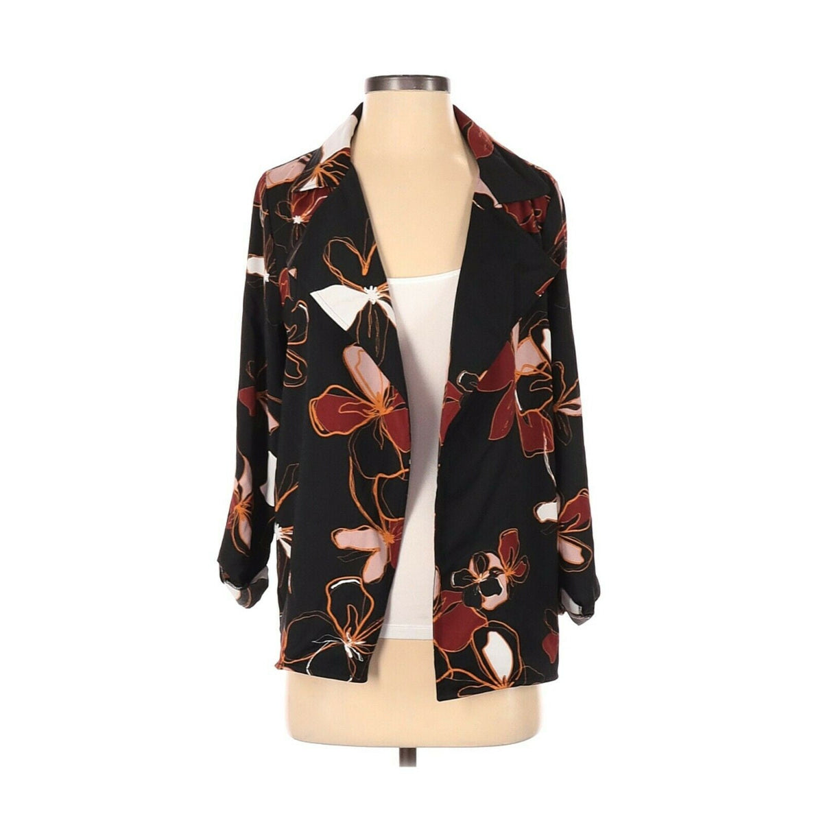 14th & Union Black Brown Floral Jacket Small NWT Career Work Long Sleeve