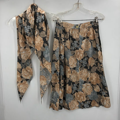 Vintage Floral 2 Piece Skirt Matching Scarf TOP Shawl Scarf Top Medium