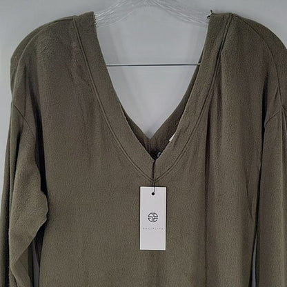 Socialite Women's Sweater Mini Dress Small Dark Olive Green NEW Double V-Neck
