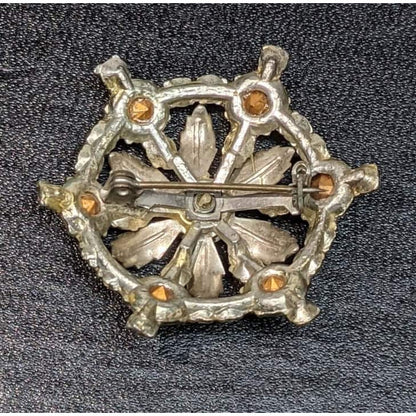 Formal MCM Starburst Floral Rhinestone Brooch Pin Silver Tone Vintage wedding