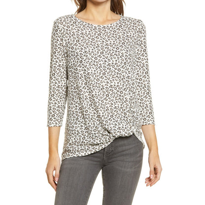 Gibsonlook Soft Knit Twist Front 3/4 Sleeve Top Sz Medium Cheetah Print NWT