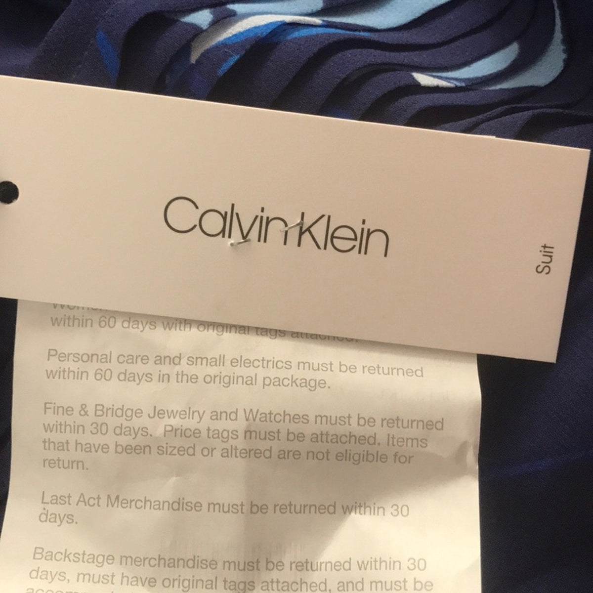 Calvin Klein Blue Floral Long Sleeve Tunic Top Size Large Blouse NEW