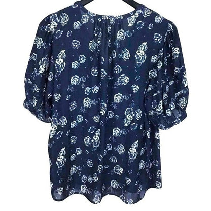 Treasure & Bond Pleat Sleeve Peasant Blouse Sz XS/Extra Small in Navy Floral NWT