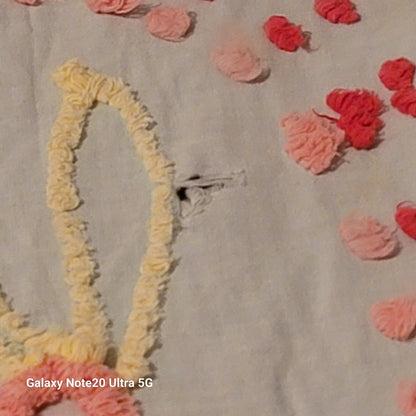 Chenille bedspread blanket Coverlet Flower NEED REPAIR blue red yellow FULL