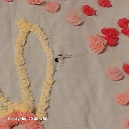 Chenille bedspread blanket Coverlet Flower NEED REPAIR blue red yellow FULL