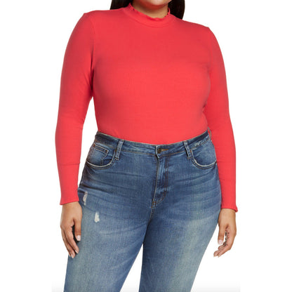 BP. Red Poinsettia Ribbed Winter Bodysuit Plus Size 2X Red