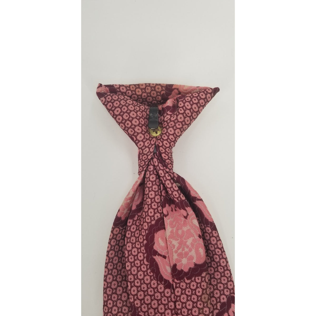 Vintage Mens Clip On Neck Tie Pink Red Patterned FUNKY WIDE GEOMETRIC
