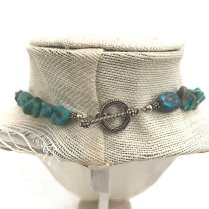 Vintage Turquoise Black Pendants & Stone Necklace Toggle Clasp single strand