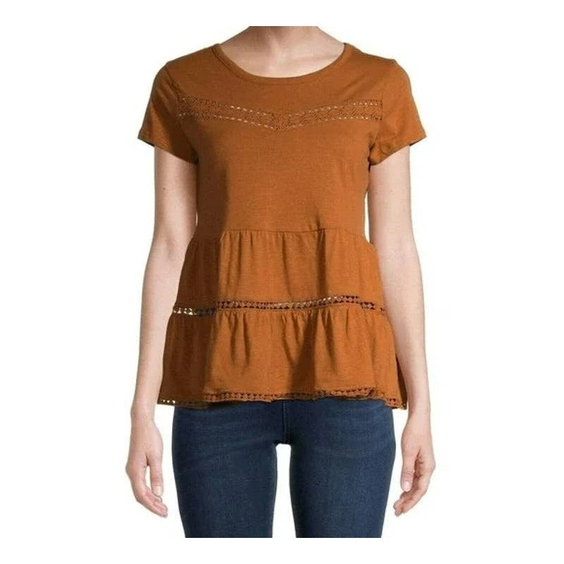 Derek Heart Juniors Babydoll Tiered Pullover Top Sz Medium Glazed Ginger NWT