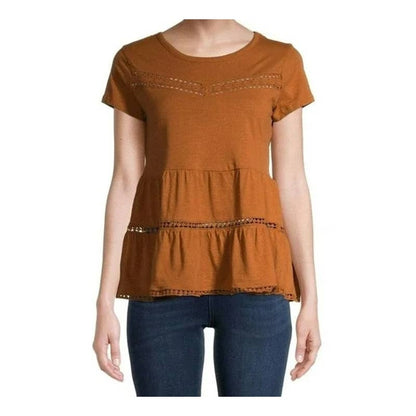 Derek Heart Juniors Babydoll Tiered Pullover Top Sz Medium Glazed Ginger NWT