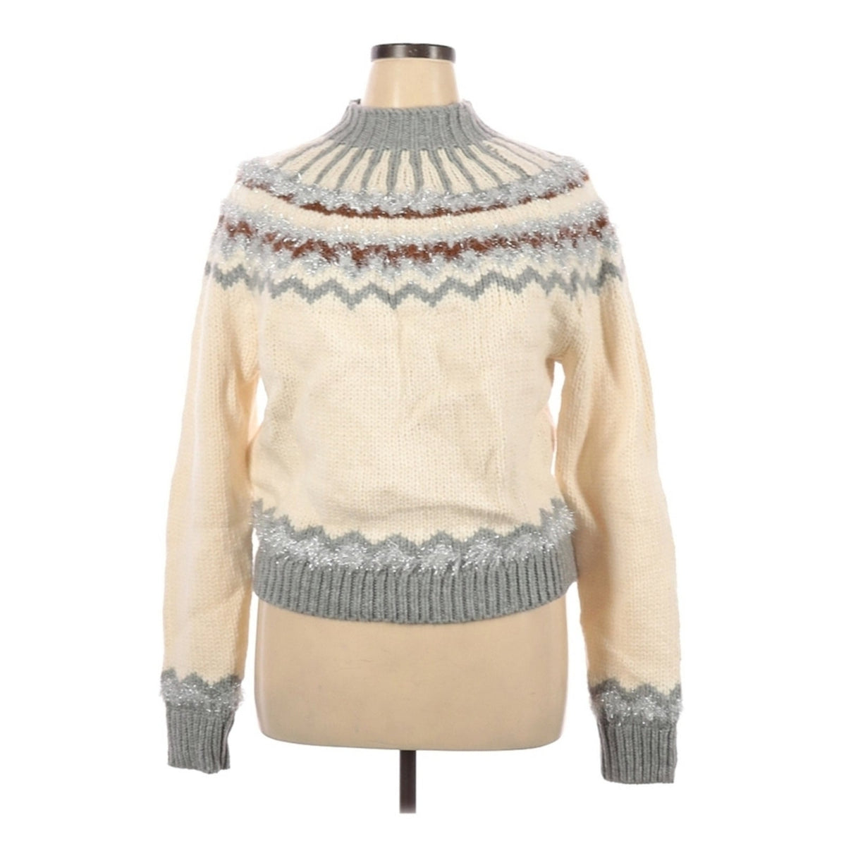 Lou & Grey Silver Tinsel Sweater Pullover NEW Knit Nordic Motif Ski