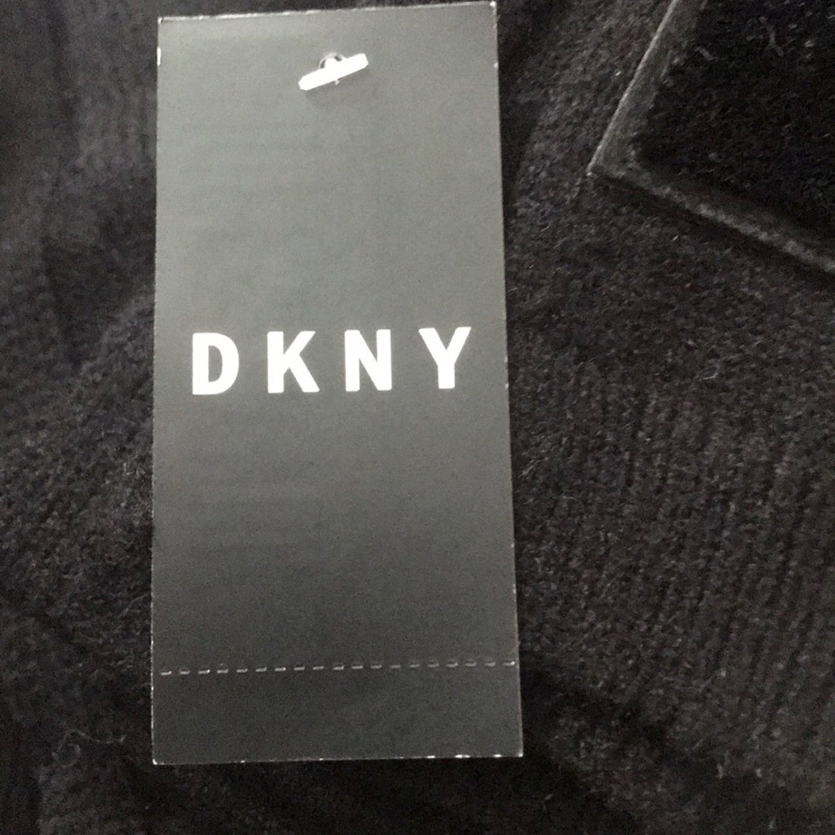 DKNY Black Logo Velvet Flocked Flat Knit Scarf wrap shawl NEW