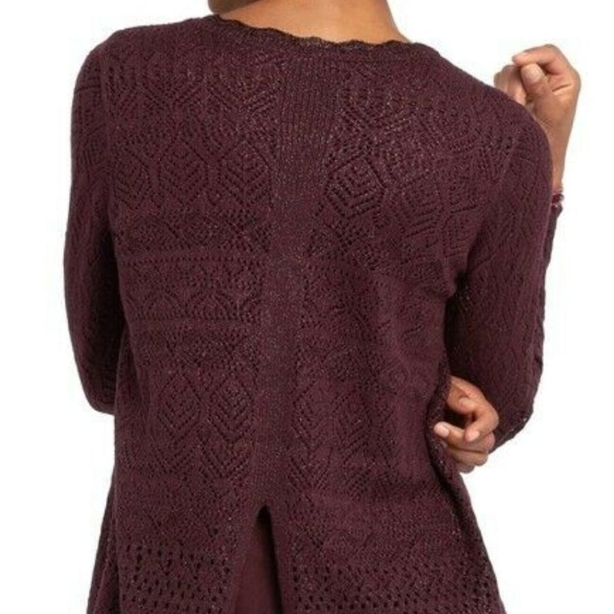 NIC ZOE WinterShine Pullover Sweater Scalloped Neck Long Sleeve Burgundy Medium
