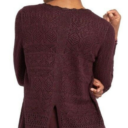 NIC ZOE WinterShine Pullover Sweater Scalloped Neck Long Sleeve Burgundy Medium