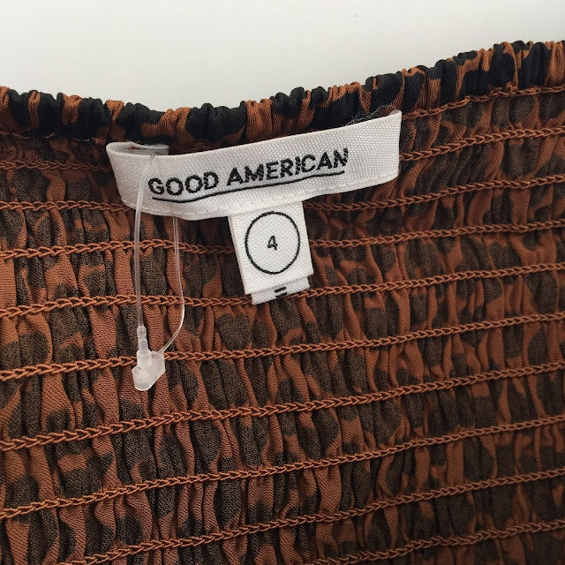 Good American Leopard Print Dress Corset Puff Sleeve Maxi Size 4 NWT