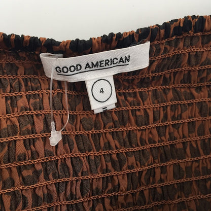 Good American Leopard Print Dress Corset Puff Sleeve Maxi Size 4 NWT