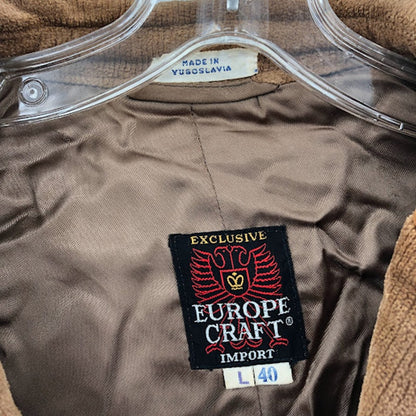 VINTAGE Brown Europe Craft Mens Coat Jacket 40 Long Wide Lapel Textured