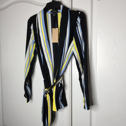 Halogen Soft Tie Waist Jacket Striped Pockets Lucinda extra small career XS
