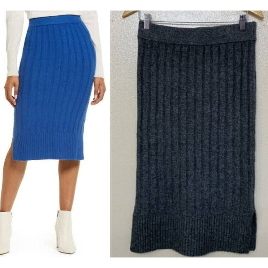 Halogen Women Skirt Large Gray Dark Heather NEW Knee Length Pencil Sweater Skirt