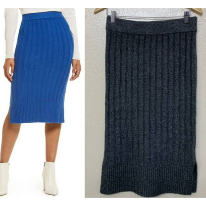 Halogen Women Skirt Large Gray Dark Heather NEW Knee Length Pencil Sweater Skirt