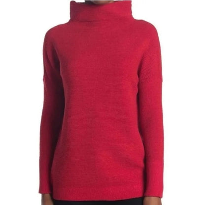 RDI Womens Pullover Sweater Large Poppy Red NWT Long Sleeves Horizontal Rib Knit