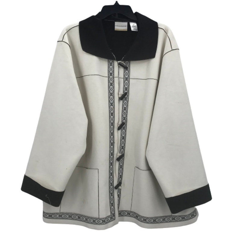 Alfred Dunner Norwegian Inspired White Toggle Button Front Jacket Faux Suede 24W