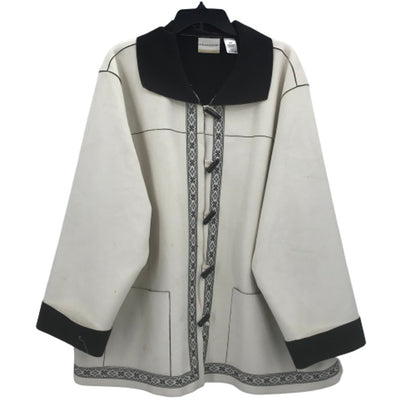 Alfred Dunner Norwegian Inspired White Toggle Button Front Jacket Faux Suede 24W