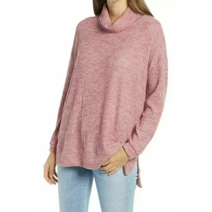 Everleigh NWT Cowl Neck Tunic Top Mauve Chambray Waffle Knit Soft Size Small