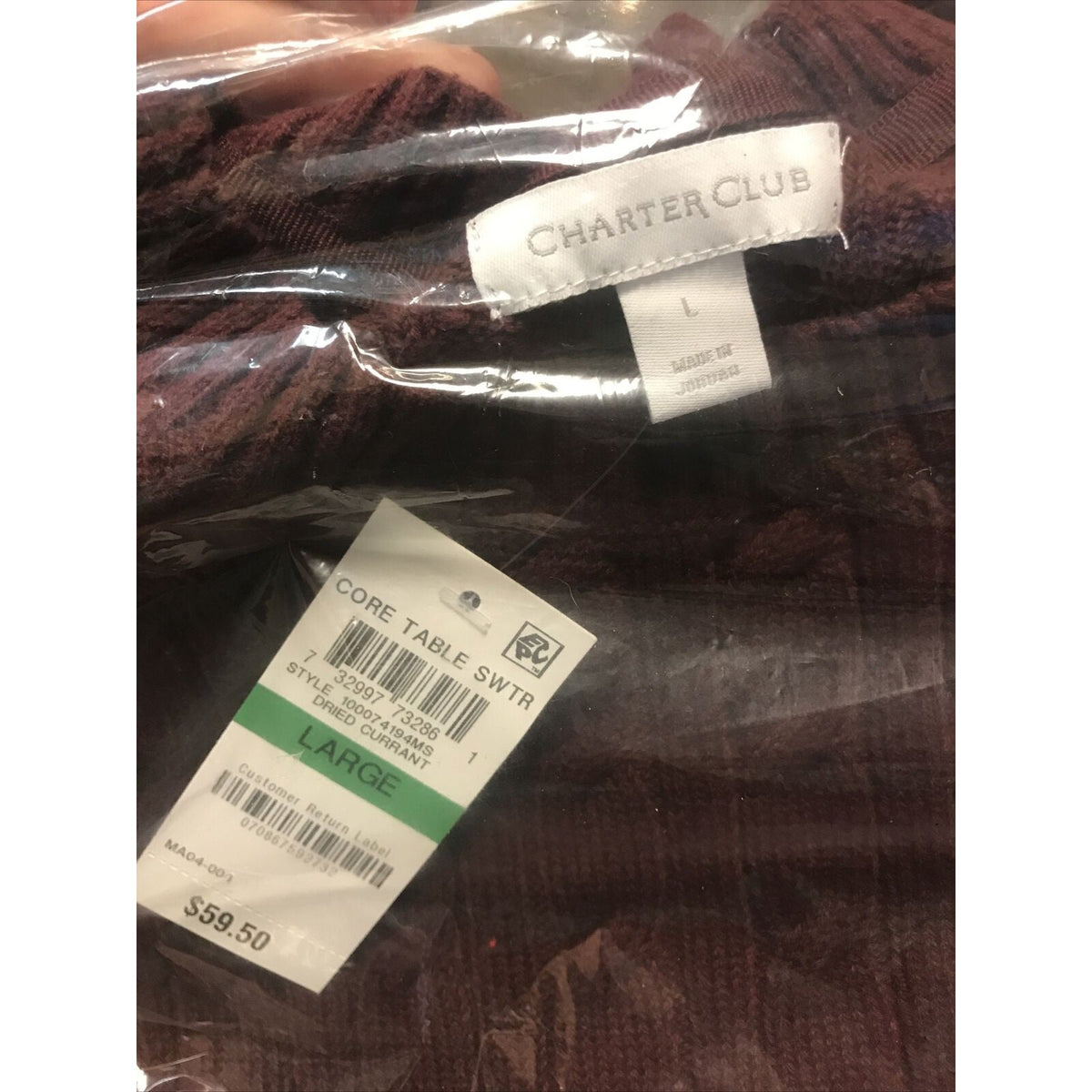 Charter Club Winter Casual Dried Currant Button Trim Long Sleeve Sweater Large