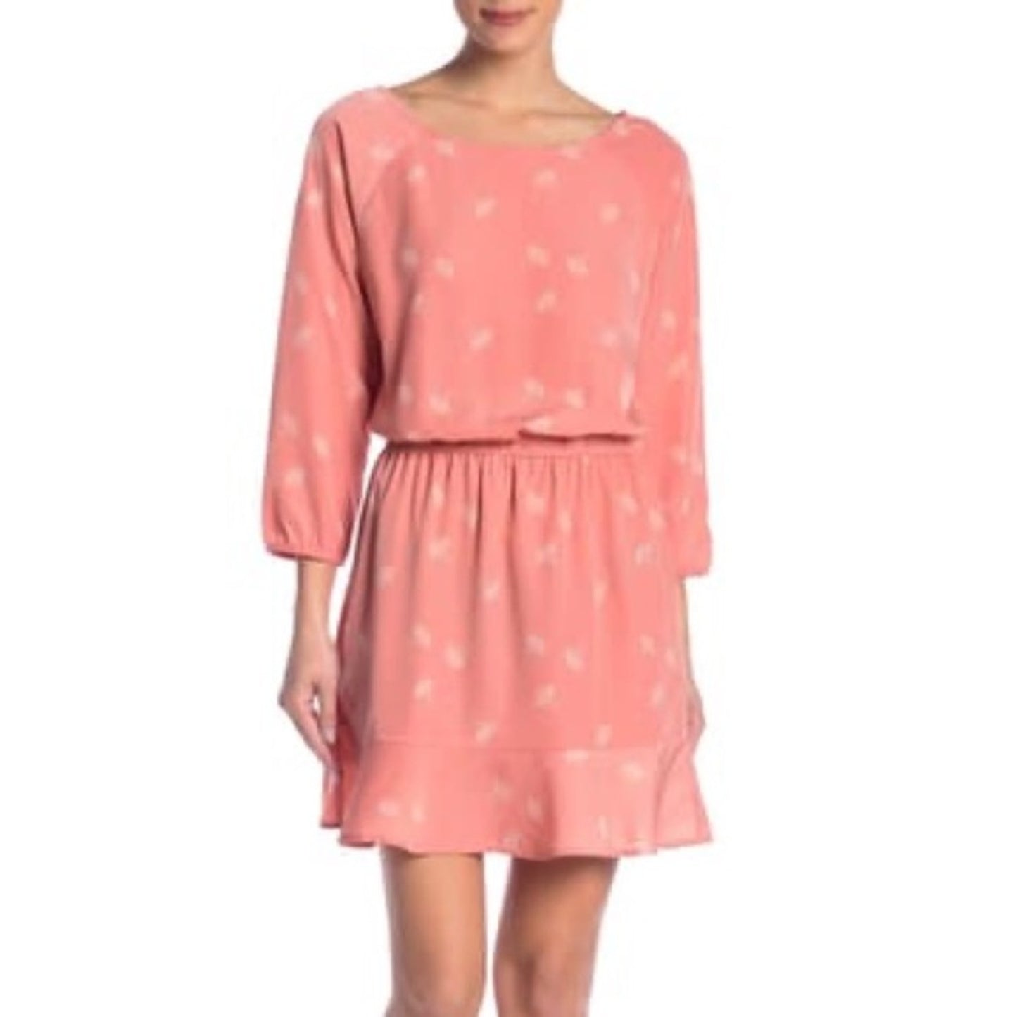 Joie NEW 3/4 Sleeve Printed Pink Dress Size Small Casual Summer Elastic Waist