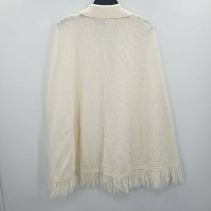 British Vogue Cardigan Button Poncho BOHO Poncho Arm Sleeves Collared Neck Ivory