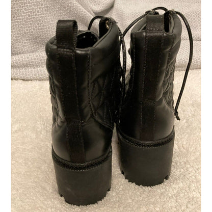 Schutz Cory Leather Quilted Lug Sole Lace Up Combat Boots Size 9B Black NWT
