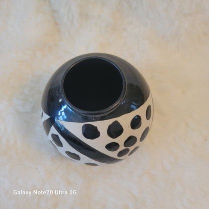 Jan Valerie Art Pottery Black White Spots stripes Vintage Monochromatic Vase