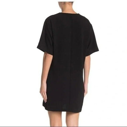 Bobeau Short Sleeve V-Neck Faux Wrap Mini Dress Sz XS / Extra Small Black NWT